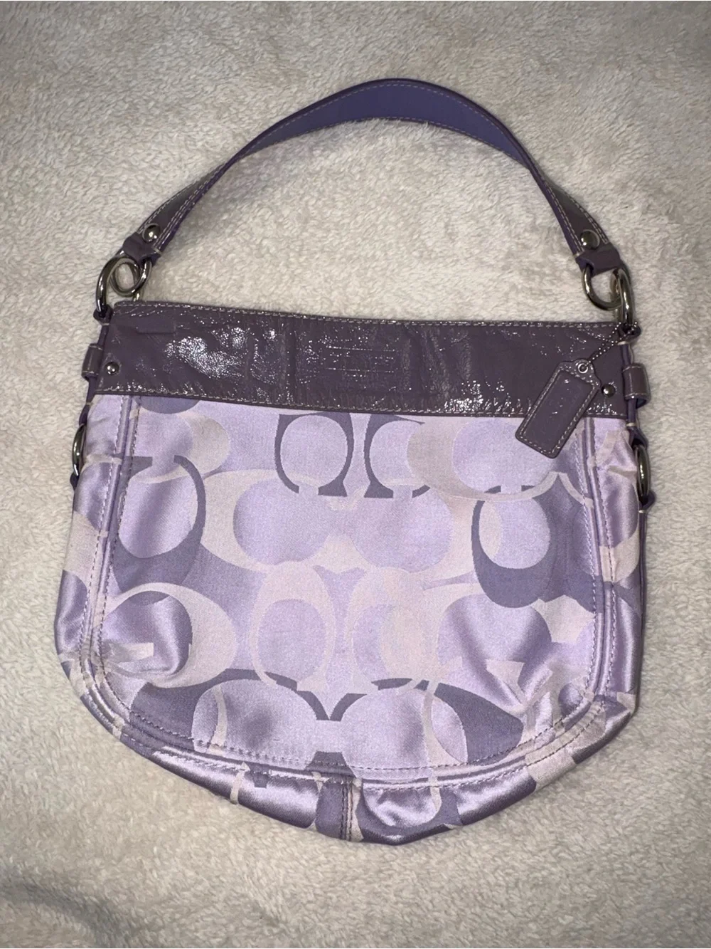 Vintage Coach Lavender Satin Signature Shoulder Bag